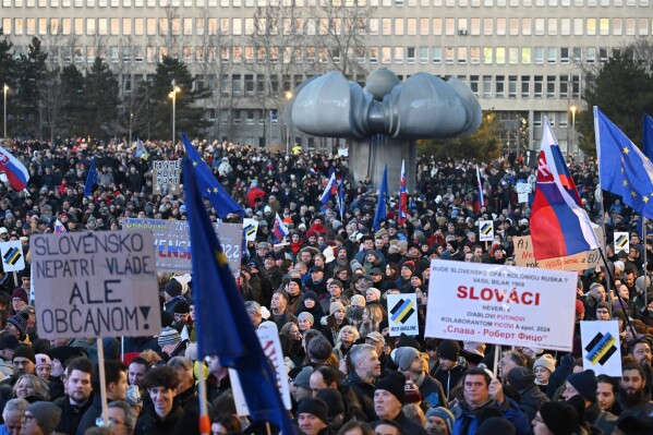 Tens of thousands protest in Slovakia against far-right PM Fico